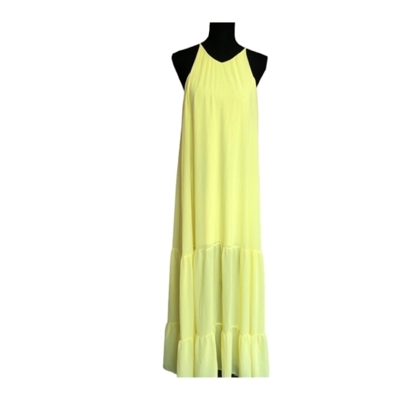 Buttery yellow chiffon flowy t back fairycore belted maxi sun dress sz 2 - Picture 11 of 13